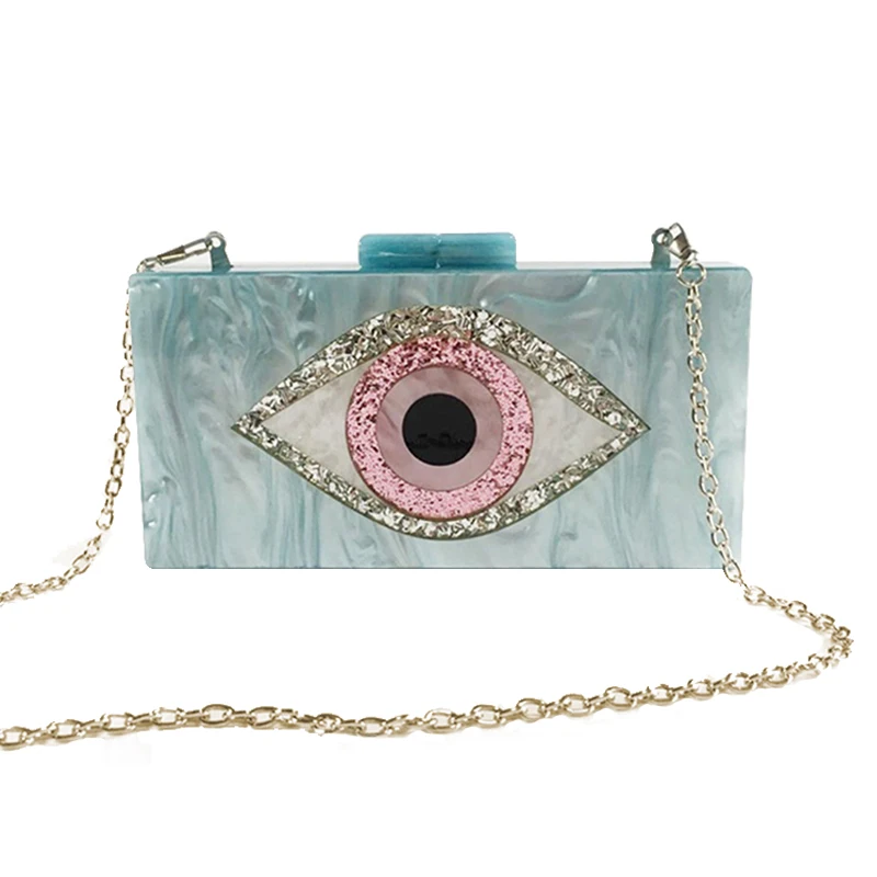  Handbag Acrylic Evening Bags Light Blue Chain Clutch Purse New Design  work Cro - $107.00