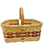 Handmade Basket Small Market or Gathering Basket Wood Handle Red Green A... - £35.09 GBP
