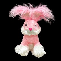Pink White Easter Bunny Rabbit Plush Fluffy Long Haired Ears MTY Int&#39;l 14 Inch - £9.22 GBP