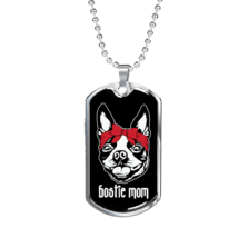 Bostie Mom Necklace Stainless Steel or 18k Gold Dog Tag 24&quot; Chain - £37.33 GBP+