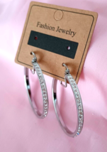 Women's Fashion Jewelry Silver Plated Crystal Rhinestone 1.5  Hoop Earrings - £5.76 GBP