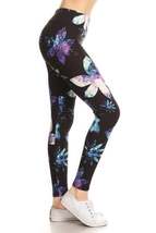 Yoga Style Banded Lined Galaxy Silhouette Floral Print In A Slim Fitting Style W - £6.32 GBP