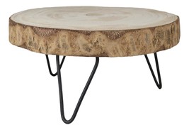 Unfinished Natural Wood Bark Round Slice with Metal Legs Pedestal Stand 9&quot;D - £15.63 GBP