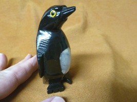 (Y-PEN-305) Large Black Onyx PENGUIN bird gemstone FIGURINE stone carvin... - $21.03