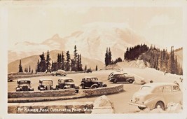 Mount Rainier Wa~From Observation POINT-OLD AUTOMOBILE~1940s Real Photo Postcard - £5.60 GBP
