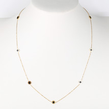 Gold Tone Station Necklace With Sleek Jet Black Faux Onyx Circles - £19.69 GBP