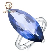 11.45Ct Marquise Natural Iolite Blue Mystic Quartz Gemstone Ring 925 Sterling Si - £51.54 GBP
