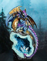 Metallic Blue Iridescent Dragon On Faux Geode Rock Quartz Crystal Cove F... - £26.93 GBP