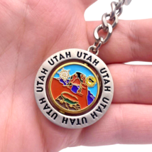 Utah Keychain Key Chain Metal State Silver Mountain Sun Desert Spinning ... - £9.08 GBP