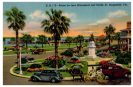 Ponce de Leon Monument and Circle St Augustine Florida Postcard - £8.68 GBP