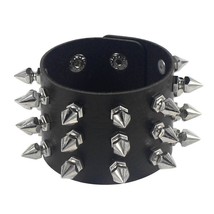 Ow cuspidal spikes rivet stud wide cuff pu leather punk gothic rock unisex bracelet men thumb200