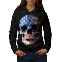 Wellcoda Skull Flag American USA Womens Hoodie, Death Casual Hooded Sweatshirt - £29.15 GBP