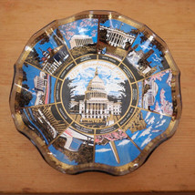 Vtg Washington DC 1976 Bicentennial Gold Trim Smokey Glass Ashtray Jewelry Dish - £23.69 GBP