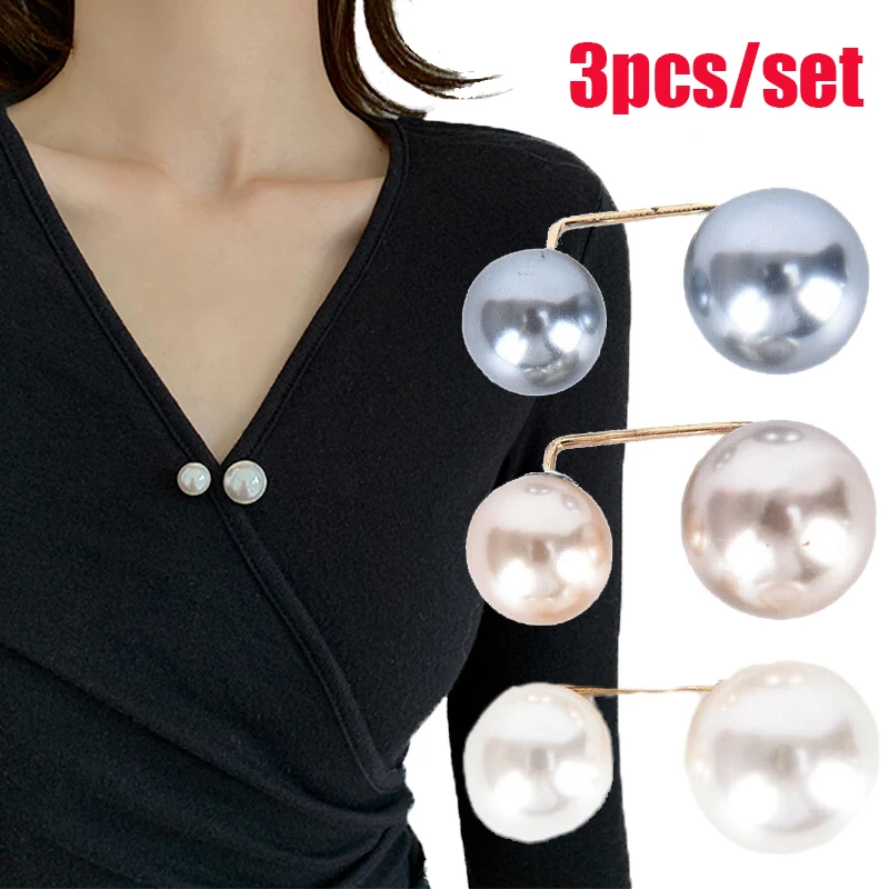 Sporting 3Pcs/Set Double Pearl Brooch Pins Anti-fade Exquisite Elegant Brooches  - £23.87 GBP