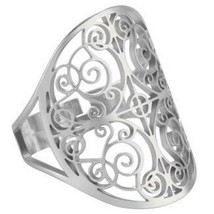 Filigree Boho Ring Womens Silver Stainless Steel Victorian Style Bohemian Band - £11.84 GBP