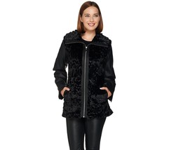 Dennis Basso Faux Fur Zip Front Jacket with Zip-Off Sleeves in Black Siz... - $59.39