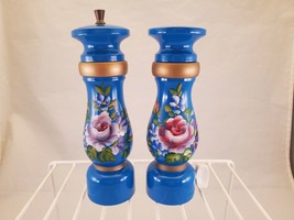 Denmark Wood Hand Painted Bright Blue Floral Saltshaker and Pepper Mill ... - £55.36 GBP