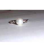 10K WHITE GOLD CULTURED FW PEARL &amp; DIAMOND RING, 7MM, 1,62(TCW), SIZE 6,... - £157.31 GBP
