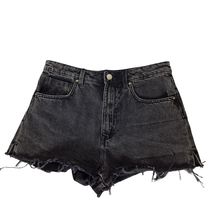 Zara Women's Booty Jean Shorts Size 6 Black Was Denim Raw Hem Summer - $19.40