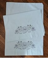 2 Embroidered Standard Pillow Cases Lily Pond Cattails GrannyCore Pale B... - $31.54 CAD