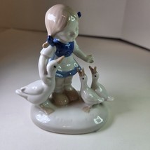 Vintage Porcelain Figurine Girl with Geese Ducks Blue Dress – Marked 2086 - $21.99