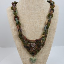 Vintage Tribal Ocean Jasper? Heart Camo Necklace 26 Inch Hand Braided Ze... - $35.53