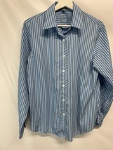 Foxcroft Wrinkle Free Blouse Shaped Fit Blue White Striped Career Casual 8 - £18.66 GBP