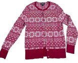 Lands&#39; End Womens Supima Cotton Cardigan Sweater Small 6-8 Red Nordic Fa... - $18.80