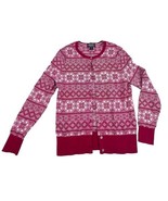 Lands&#39; End Womens Supima Cotton Cardigan Sweater Small 6-8 Red Nordic Fa... - £14.76 GBP