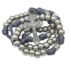 Nazareth Store Paracord Rosary Necklace Stainless Steel Silver Beads Durable Str - £14.95 GBP