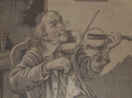 Tapestry 19x20 of The Old Master monk playing violin renaissance style painting - £57.41 GBP