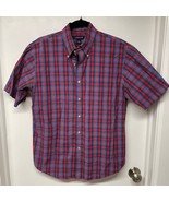 Lands End Mens Red Blue Plaid Short Sleeve Button Up Shirt Size Medium 1... - £21.34 GBP