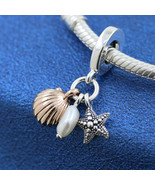 925 Sterling Silver Cultured Pearl, Starfish &amp; Shell Triple Dangle Charm... - €16,21 EUR