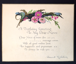 Vintage Floral PC A Birthday Greeting to my Dear Niece Bright Embossed Flowers - £3.96 GBP