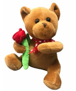 Rare Best Made Toys Teddy Bear Brown Plush 8&quot; Red Rose Valentines - £7.08 GBP
