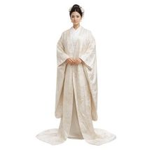 VTG Japanese Ivory Silk Damask Uchikake Wedding Kimono Peacock Motif - $895.95