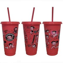 Betty Boop Red Plastic Cup Tumbler 24 oz UV DTF Design With Straw - £10.27 GBP
