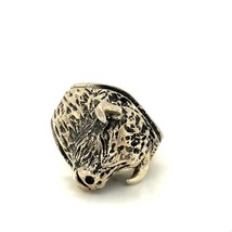 Vintage Sterling Signed 925 Repousse Carved Etch Ox Buffalo Head Ring sz 11 1/2 - £73.95 GBP