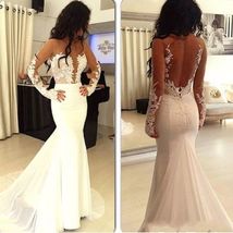 Long Sleeves Mermaid Long Satin Wedding Dress lace Appliques Women Brida... - £148.81 GBP