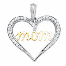 10kt Two-tone Gold Womens Round Diamond Heart Mom Mother Pendant 1/8 Cttw - £175.29 GBP
