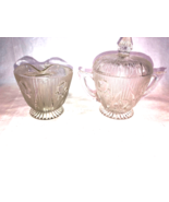 Crystal Iris And Herringbone Creamer And Sugar With Lid Mint Jeanette USA - $27.60 CAD