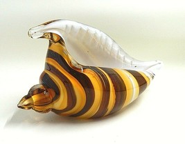 Art Glass Conch Shell Sculpture Paperweight White Encased Brown Gold - $49.99