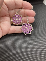 HandCrafted, Netted Star Dangle Earrings, Silver and Lavender, Gift for Her  - £11.63 GBP