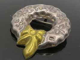 MEXICO 925 Sterling Silver - Vintage Two Tone Ribbon Wreath Brooch Pin - BP5340 - £43.27 GBP