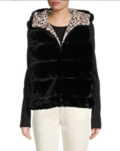 Adrienne Landau Reversible Faux Fur Hooded Vest Black / Animal Medium $295 -NWT - £70.40 GBP