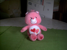 Vintage 2002 Care Bear &quot;Love A Lot&quot; Pink &amp; White Two Hearts Symbol 10&quot; Plush - £7.78 GBP