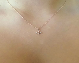 Anchor Necklace With Diamonds 14K Rose (Pink) Gold 0.02CT SI1 Clarity G Color - £209.57 GBP