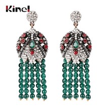 Luxury Natural Stone Big Tassel Earrings For Women Antique Gold Color Handmade F - £18.16 GBP