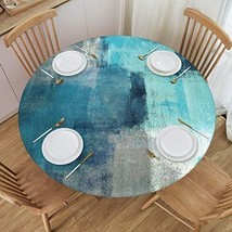 Fatttycy Round Table Cloth Teal And Grey Abstract Art Painting Tablecloth Ela Ho - £45.17 GBP