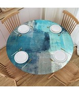 Fatttycy Round Table Cloth Teal And Grey Abstract Art Painting Tableclot... - £45.18 GBP
